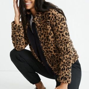 Madewell Leopard Print Sherpa Bomber Jacket